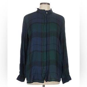 LOFT Plus Blue Green Plaid Button Down Blouse 18